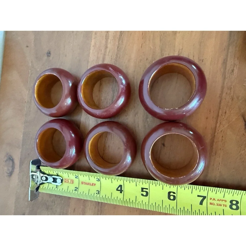 Vintage Napkin Rings Burgundy Wooden Set 6pc Decor Kitchen Dinning
